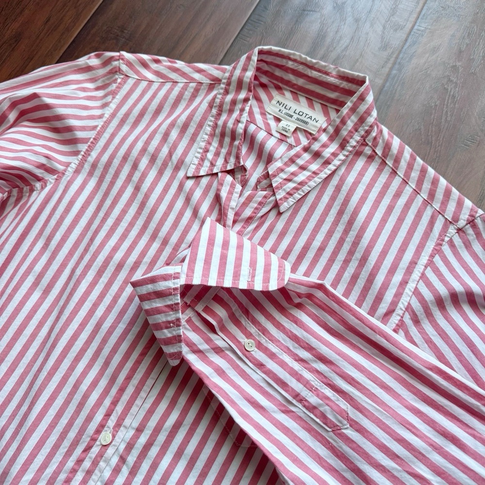 Nili Lotan Women's Red Striped Button Down Shirt XS Quiet Luxury‎ Boyfriend Prep - Picture 4 of 16